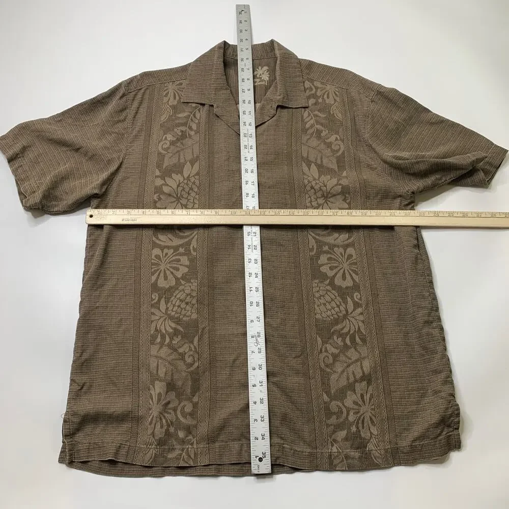 Tommy Bahama Shirt Mens L Large Otter Silk Maui Border Button Up Hawaiian Camp